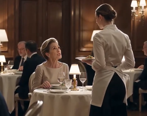 The question came from the elegantly dressed woman seated near the window of the quiet French restaurant. Her voice was soft—almost fragile—but there was something underneath it that didn’t belong in a place like this.