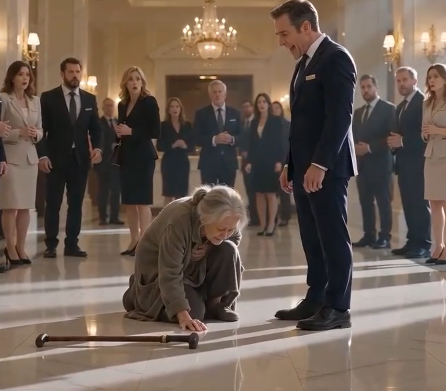The old woman hit the marble floor with a soft, painful sound that felt far too loud for a place like this.