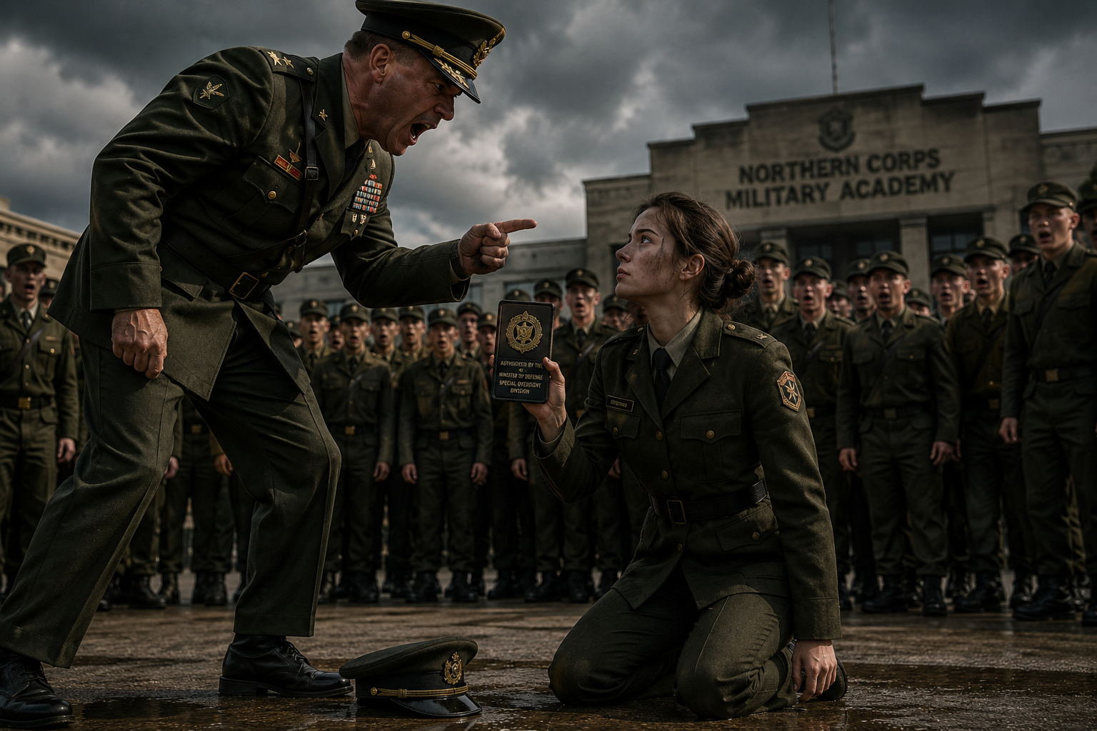"The Colonel Forced a Young Female Cadet to Kneel Before the Entire Academy... But the Medal She Quietly Pulled From Her Pocket Made Him Turn Deathly Pale."