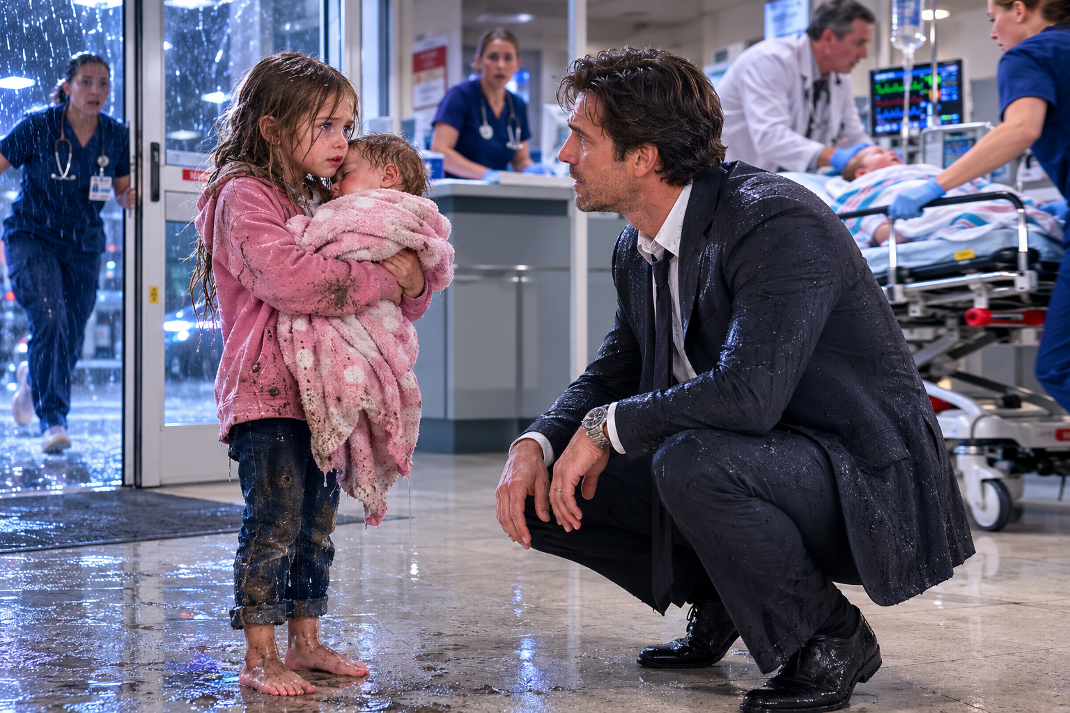 A CEO Saw a Barefoot 7-Year-Old Girl Carrying Her Dying Baby Sister Into the ER... Then She Whispered One Name That Destroyed Everything He Believed