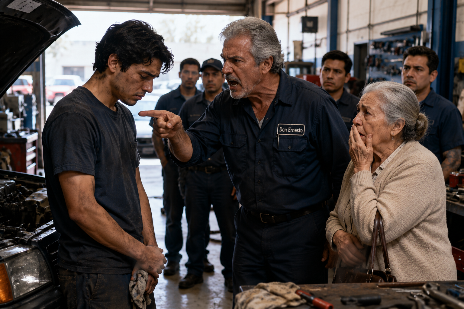 🛑 HE WAS FIRED FOR HELPING A PENNILESS OLD WOMAN. DAYS LATER, A FLEET OF LUXURY CARS BLOCKED THE SHOP—AND THE GREEDY BOSS WEPT ON HIS KNEES! 🛑
