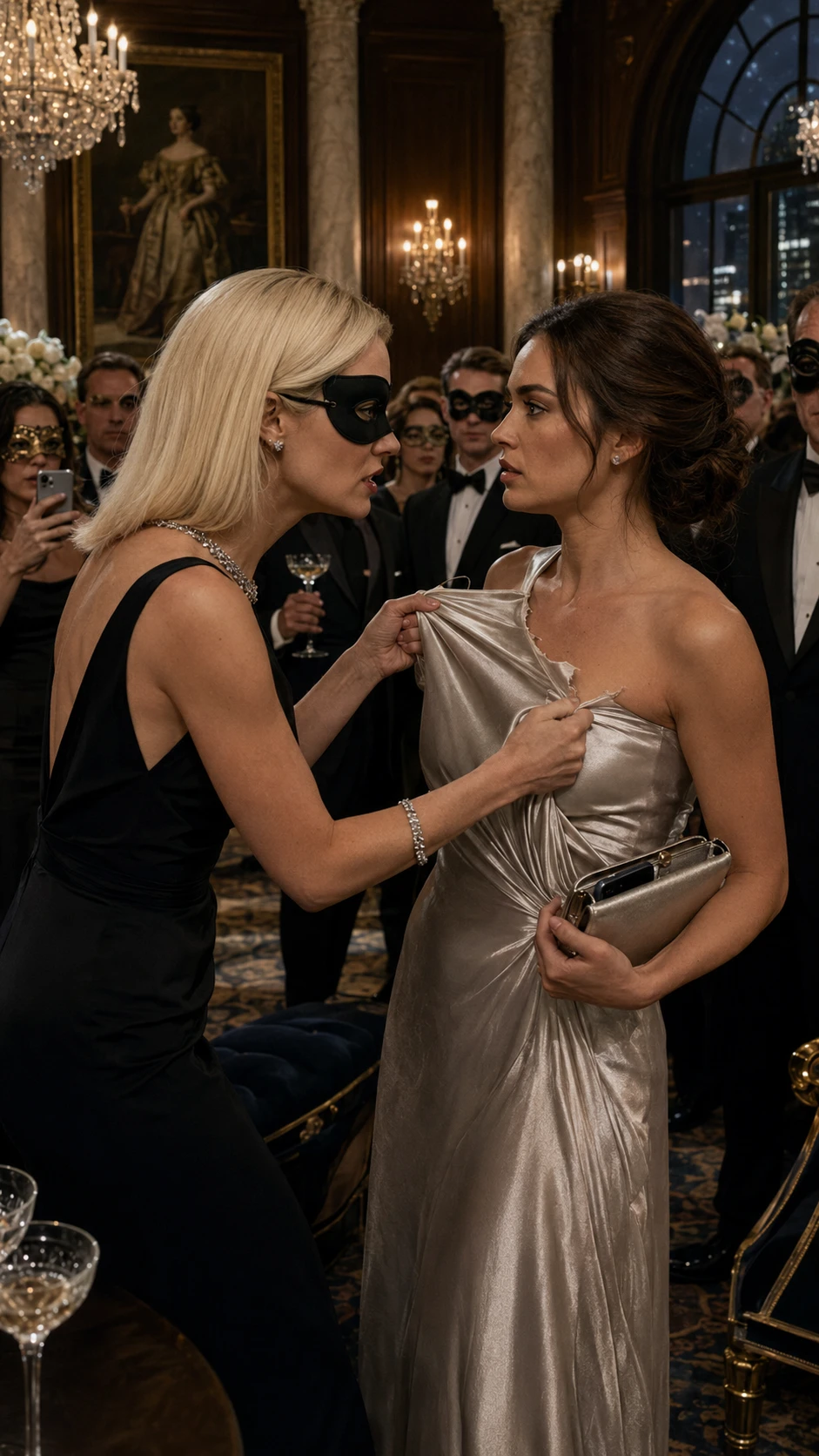 The heavy mahogany doors of the service elevator slid shut, sealing away Vanessa Sinclair’s muffled shrieks of indignation. But the vacuum left in her wake was far more suffocating than her presence had ever been. In the grand ballroom of the Grand Horizon Hotel, the air remained frozen. Hundreds of elite socialites, corporate titans, and media moguls stood glued to their spots, their champagne flutes half-raised, too terrified to even whisper.