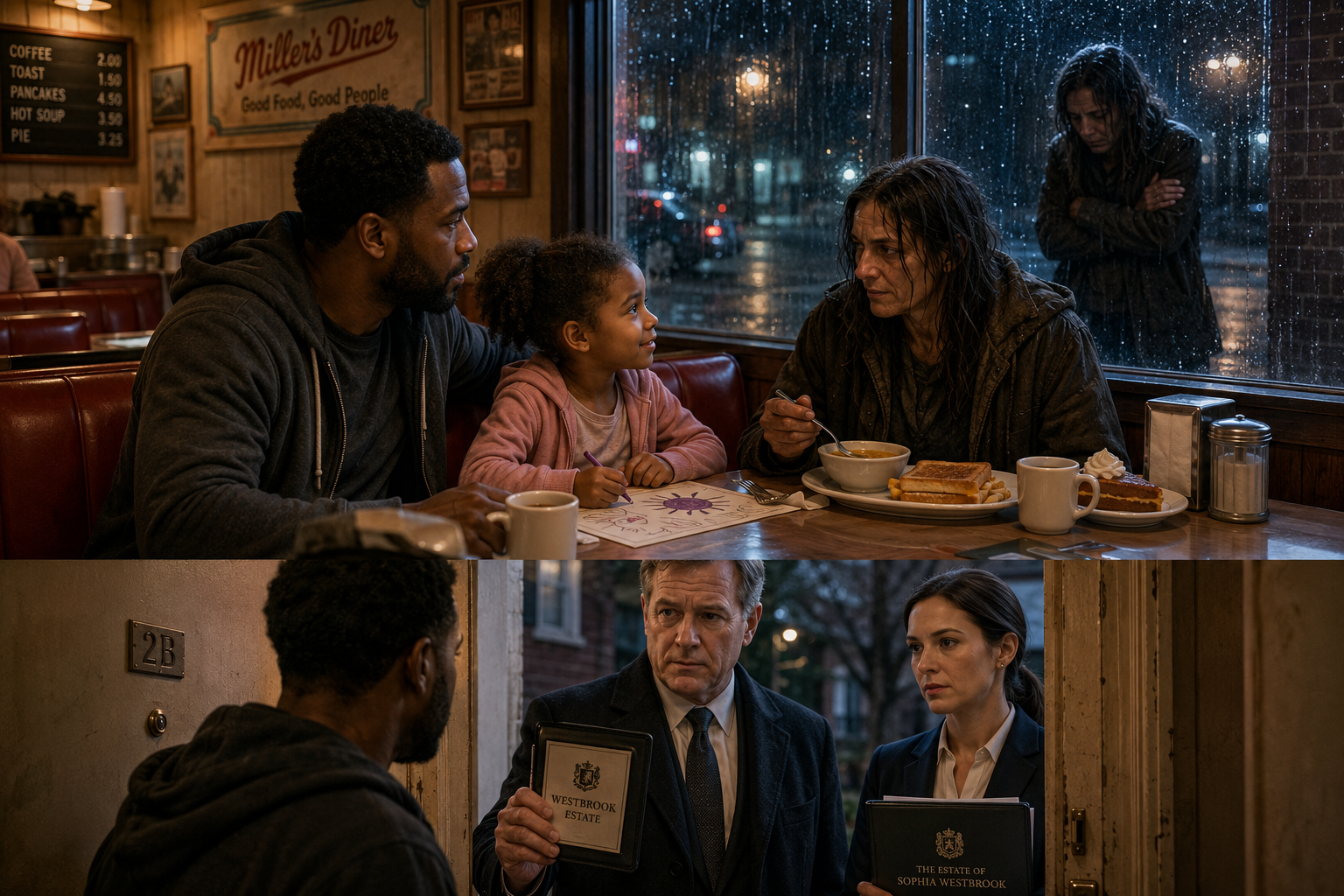 “Single Dad Shared His Daughter’s Last Dinner With a Homeless Stranger… Three Weeks Later, Two Lawyers Revealed a Secret That Changed Everything”