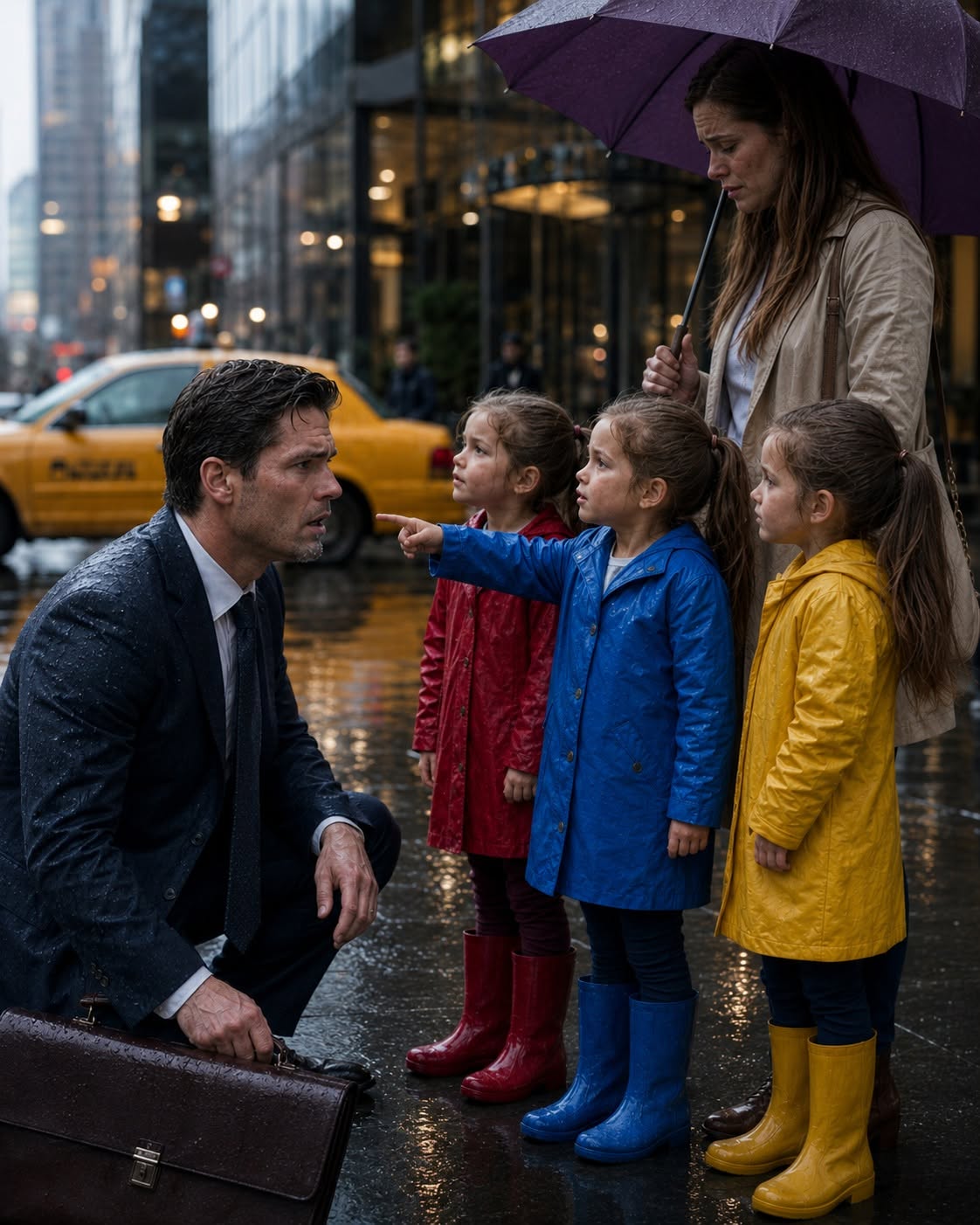Wesley didn't follow them. He couldn't. His legs, usually the first to charge into a boardroom, felt like lead. He watched as the red, blue, and yellow raincoats faded into the neon blur of the Fifth Avenue traffic. The girl in yellow—the one who had held up a mirror to his soul—looked back one last time, her expression not of anger, but of a quiet, unnerving judgment.