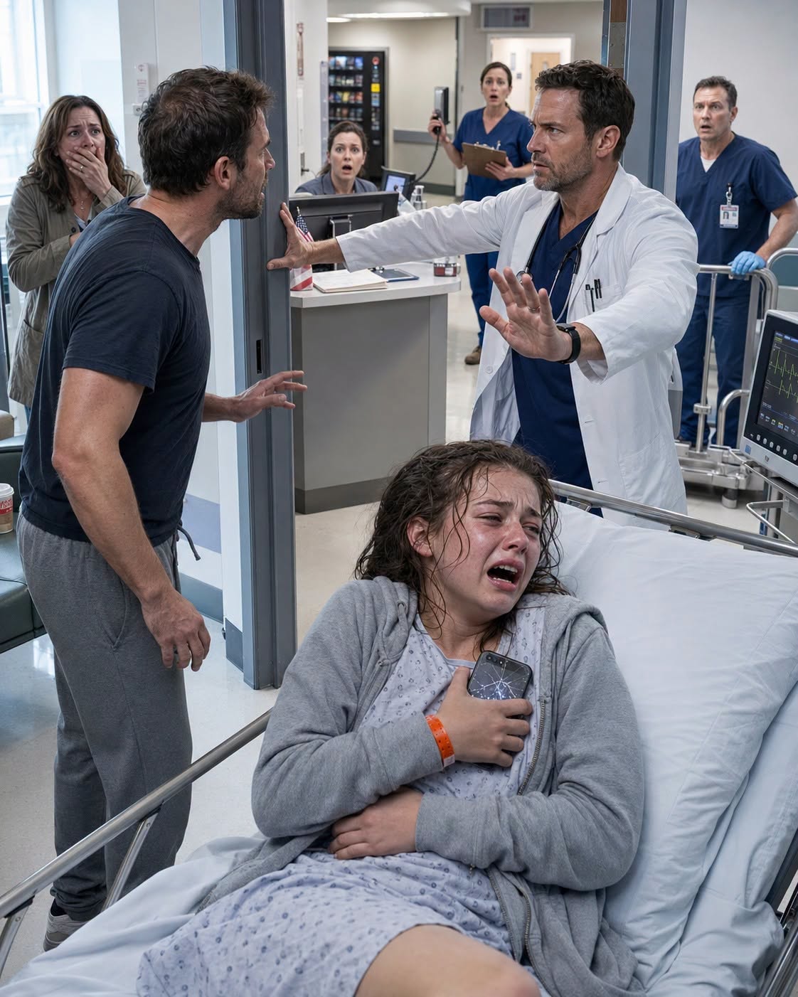 The metallic echo of Emily’s scream did not fade; it ricocheted off the sterile white tiles of Room 4, vibrating through the cold stethoscope hanging from Dr. Harrison’s neck and settling deep into the marrow of my bones.