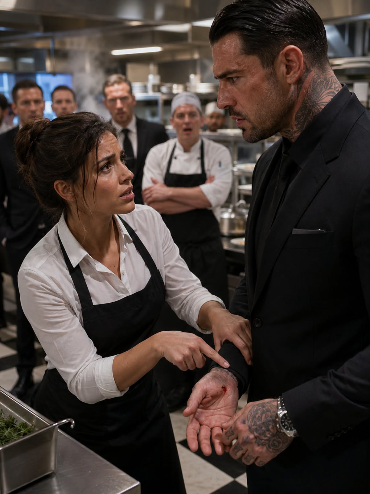 "WHO SAYS YOU CAN LEAVE?" THE ENTIRE MICHELIN KITCHEN FROZE IN DEAD TERROR AS THE MOST RUTHLESS SYNDICATE BOSS IN THE CITY PRESSED A BLOODY BLADE TO A FEMALE CHEF’S THROAT—ONLY TO WHISPER AN OFFER THAT WOULD TRIGGER A THREE-CITY MAFIA WAR!