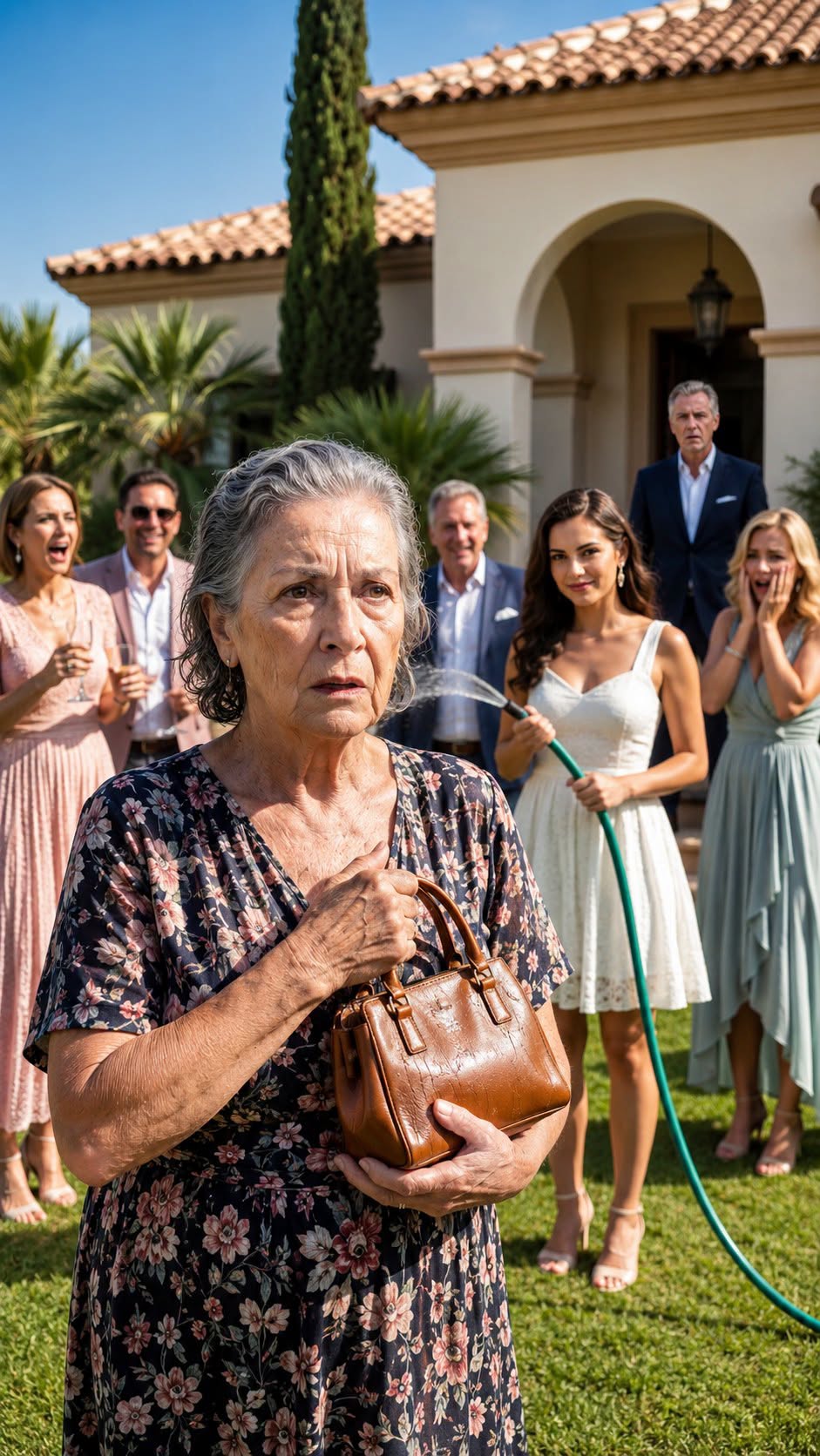THE BRIDE SPRAYED A "HOMELESS" OLD WOMAN IN FRONT OF 60 GUESTS… Then the Groom Whispered One Word That Destroyed the Wedding Forever