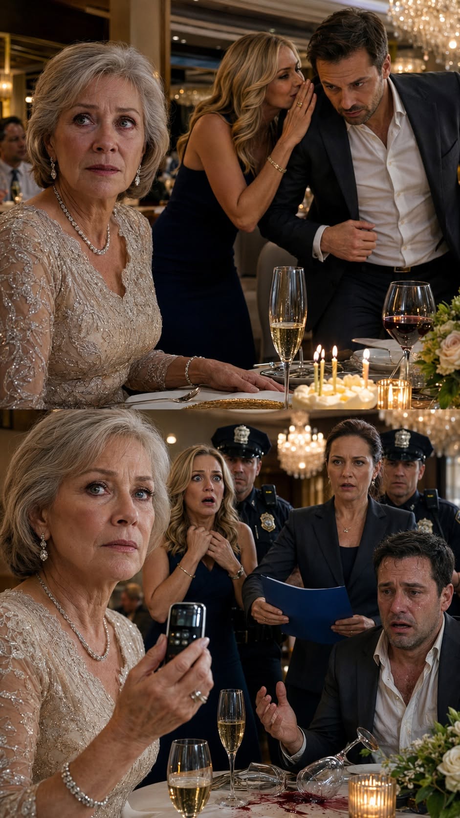 The heavy silver clink of Claire’s champagne glass dropping against her plate broke the dead silence of the restaurant. Her perfectly manicured fingers turned ghost-white as she gripped the tablecloth.