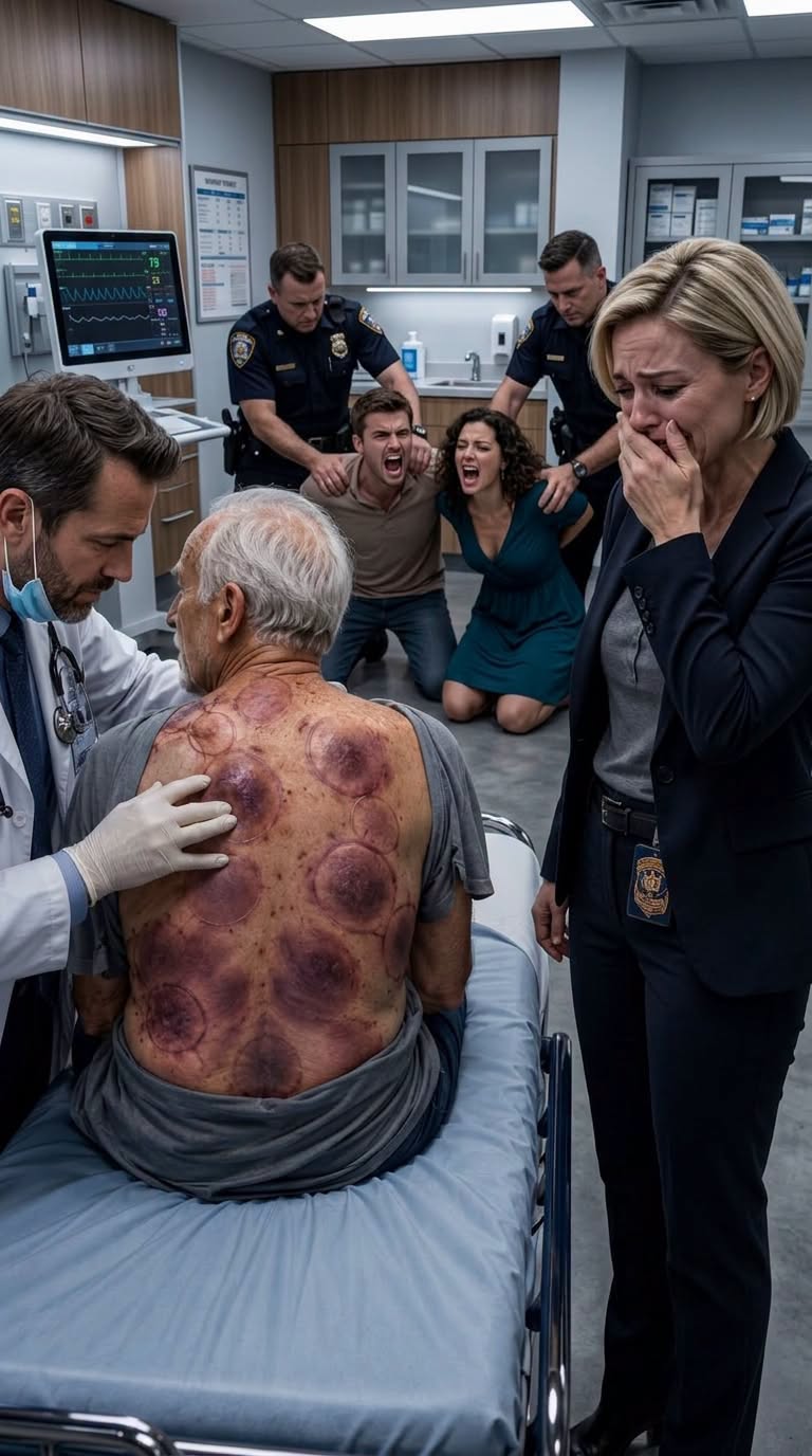 The heavy wool of my father’s sweater slipped down his forearm, revealing a horrific, dark purple contusion that wrapped entirely around his wrist—the unmistakable imprint of a wooden barrel strike. Above it, his skin was mottled with angry yellow and green patches, the calling cards of a brutal beating administered hours earlier.