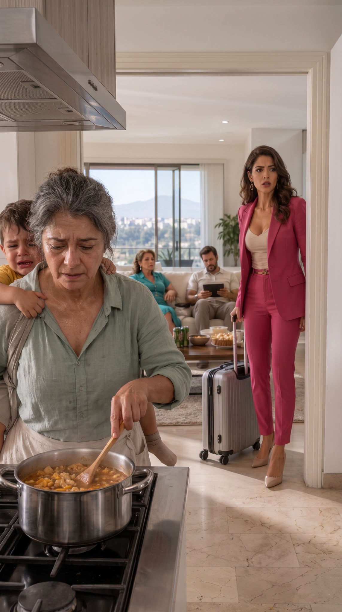 I Came Home Three Hours Early and Found My Sick Mother Cooking While Carrying My Son on Her Back. I Cut Them Off and Walked Into the Mansion They Never Imagined Was Mine.