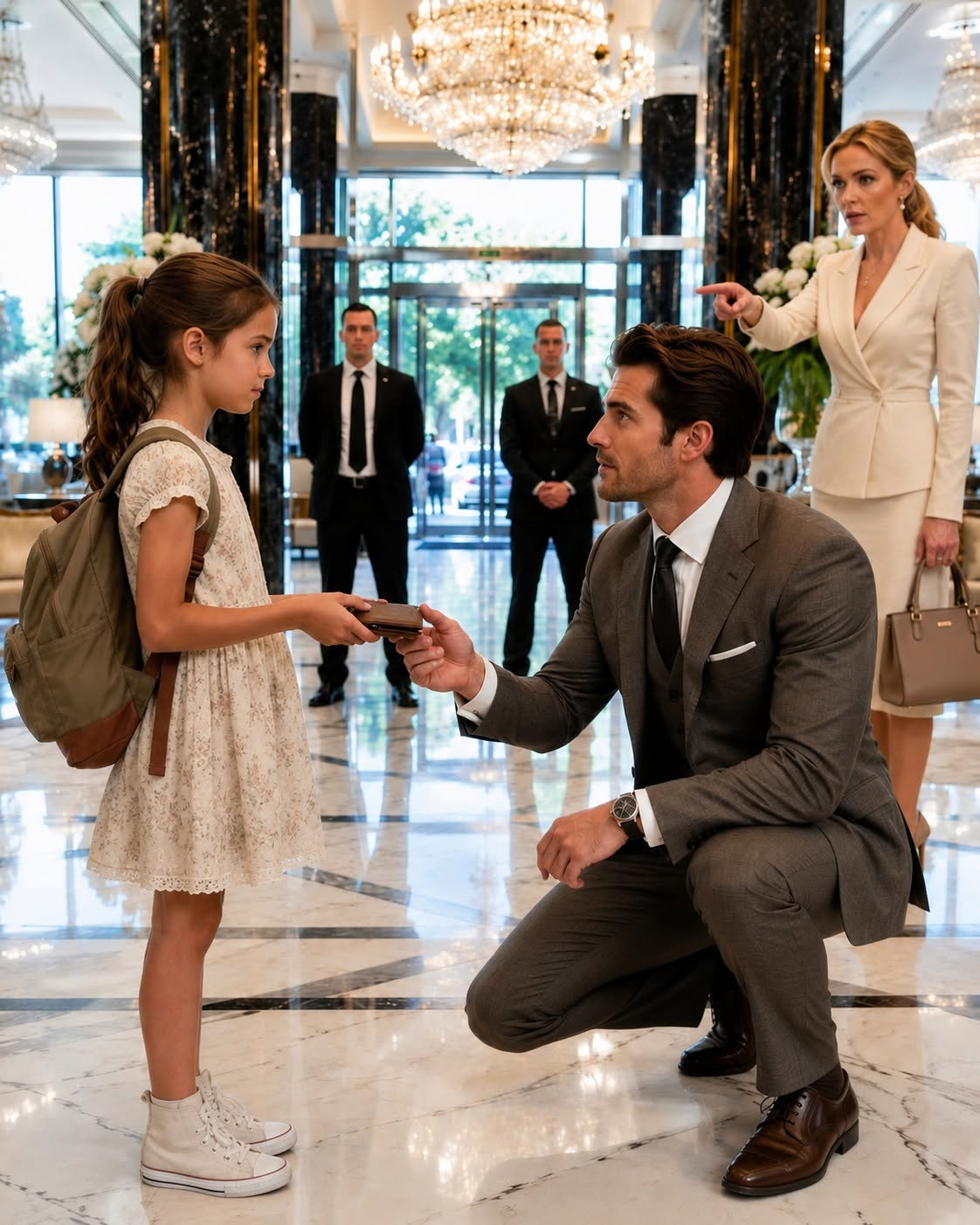The heavy magnetic locks engaged with a series of sharp, metallic thuds that echoed through the marble lobby of Graves Tower. The giant glass revolving doors froze mid-spin, trapping two executives in expensive suits half-in and half-out. A silent crimson light flickered along the frame of the entrance, signaling an absolute security lockdown.