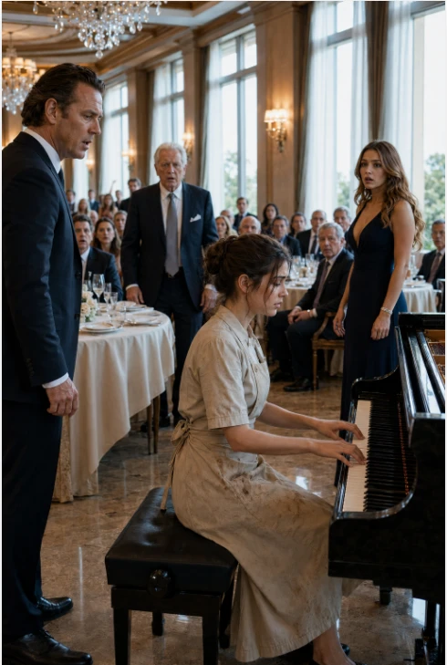 The silence that blanketed the grand dining room was thick, suffocating, and absolute. The mocking smirks on the faces of the forty wealthy guests froze mid-laugh. Mark’s triumphant grin hardened into a grotesque mask of disbelief.