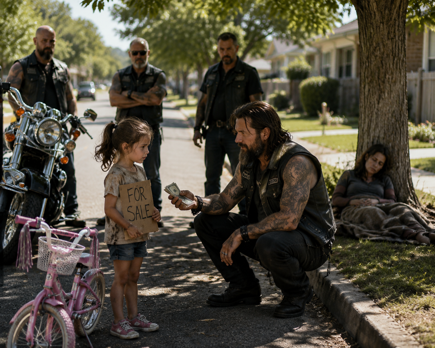 “BUY MY PINK BIKE, SIR… MOMMY HASN’T EATEN IN TWO DAYS” — THE BIKERS LAUGHED AT FIRST… UNTIL THEY DISCOVERED WHO DESTROYED THIS LITTLE GIRL’S LIFE