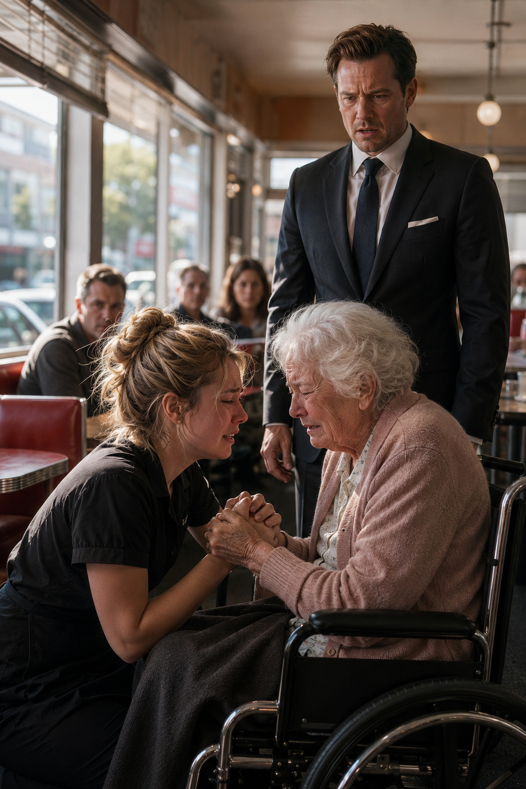 The air inside Rosy’s Diner froze so completely that even the industrial refrigerator hum seemed to drop an octave.