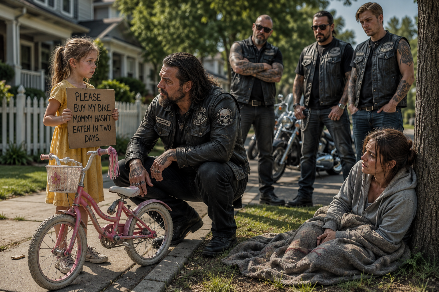 “BUY MY BIKE, SIR… MOMMY HASN’T EATEN IN TWO DAYS.” Four Bikers Stopped to Help—Then They Discovered the Family Had Been Destroyed by Someone Everyone in Town Trusted