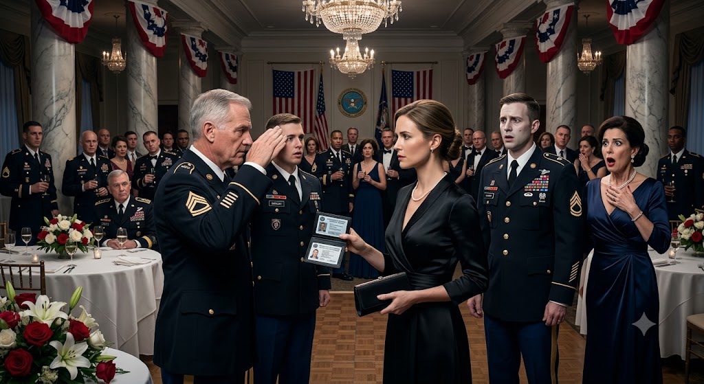 The silence in the Fort Belvoir ballroom wasn’t just quiet; it was heavy, suffocating, and absolute.  General Alan Mercer stood at the head table, his chest covered in medals, his sharp eyes pinned directly on the Sergeant who was still holding a stiff, unyielding salute to me.