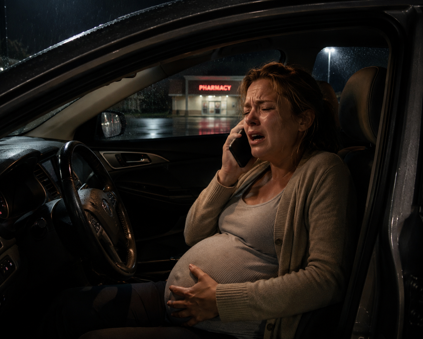 Every breath felt like swallowing broken glass. I was trapped in the driver’s seat of my own car, parked under the buzzing halogen light of a defunct pharmacy, my knees pulled toward my chest as another contraction ripped through my abdomen. It felt as if my pelvic bones were physically splintering apart.