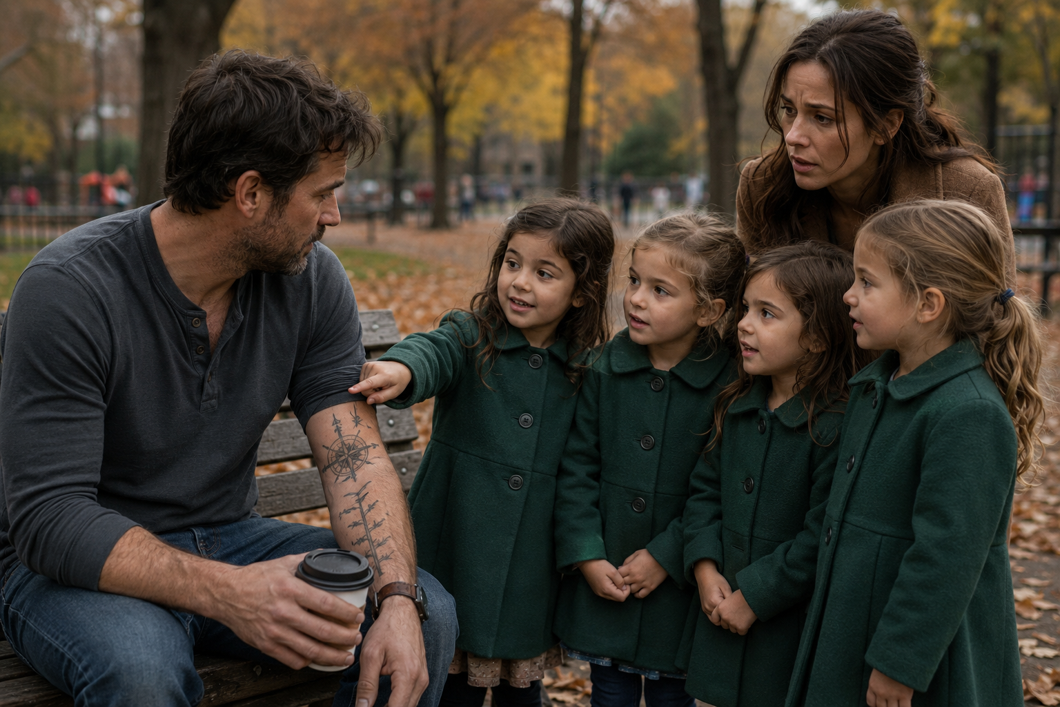 "Four Little Girls Pointed at a Stranger’s Tattoo… Then Their Mom Whispered One Sentence That Changed Two Broken Lives Forever"