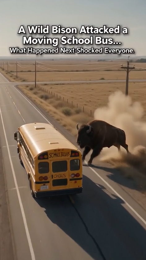 🚨 A Wild Bison Smashed Into a Moving School Bus... But What the Driver Did Next Left the Entire Town Speechless