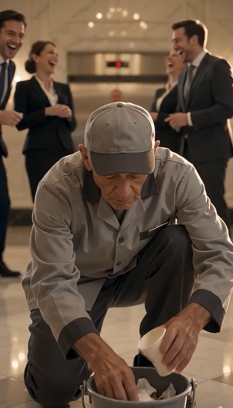 🔥 They Laughed at the Old Janitor Cleaning the Lobby… Until the Billionaire CEO Walked Out of the Elevator and Said, "Dad."