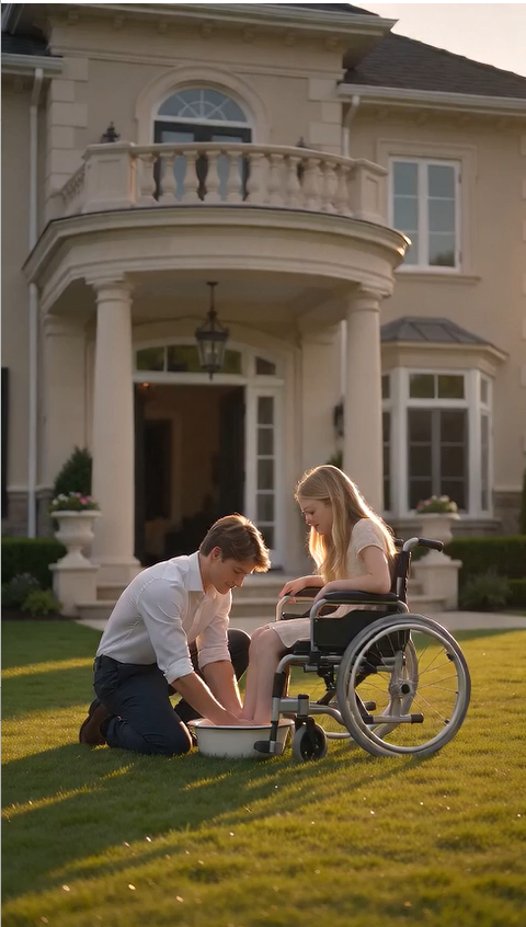 "HE WASHED A DISABLED GIRL'S FEET... THEN HER BILLIONAIRE PARENTS STEPPED OUT OF THE MANSION — WHAT HAPPENED NEXT LEFT EVERYONE SPEECHLESS!"