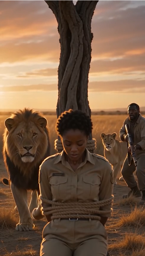 Poachers Tied a Young Ranger to a Tree for the Lions… But When the Alpha Lion Recognized Her, Everything Changed Forever! 🦁😱