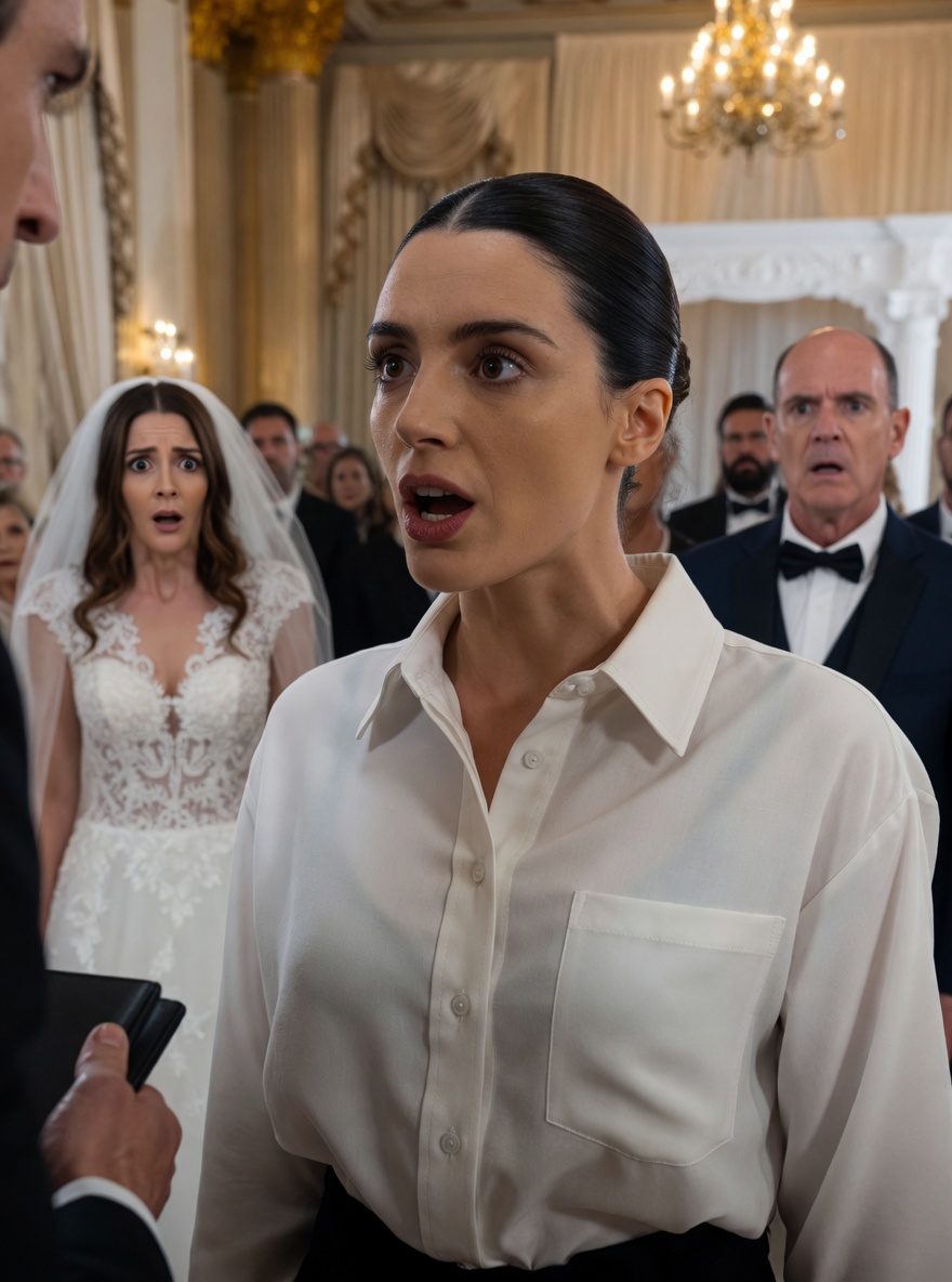 The silence inside the grand cathedral wasn’t just quiet; it was suffocating. Hundreds of elite guests—billionaires, politicians, and high society figures dressed in bespoke tuxedos and designer gowns—sat frozen in their gilded pews.