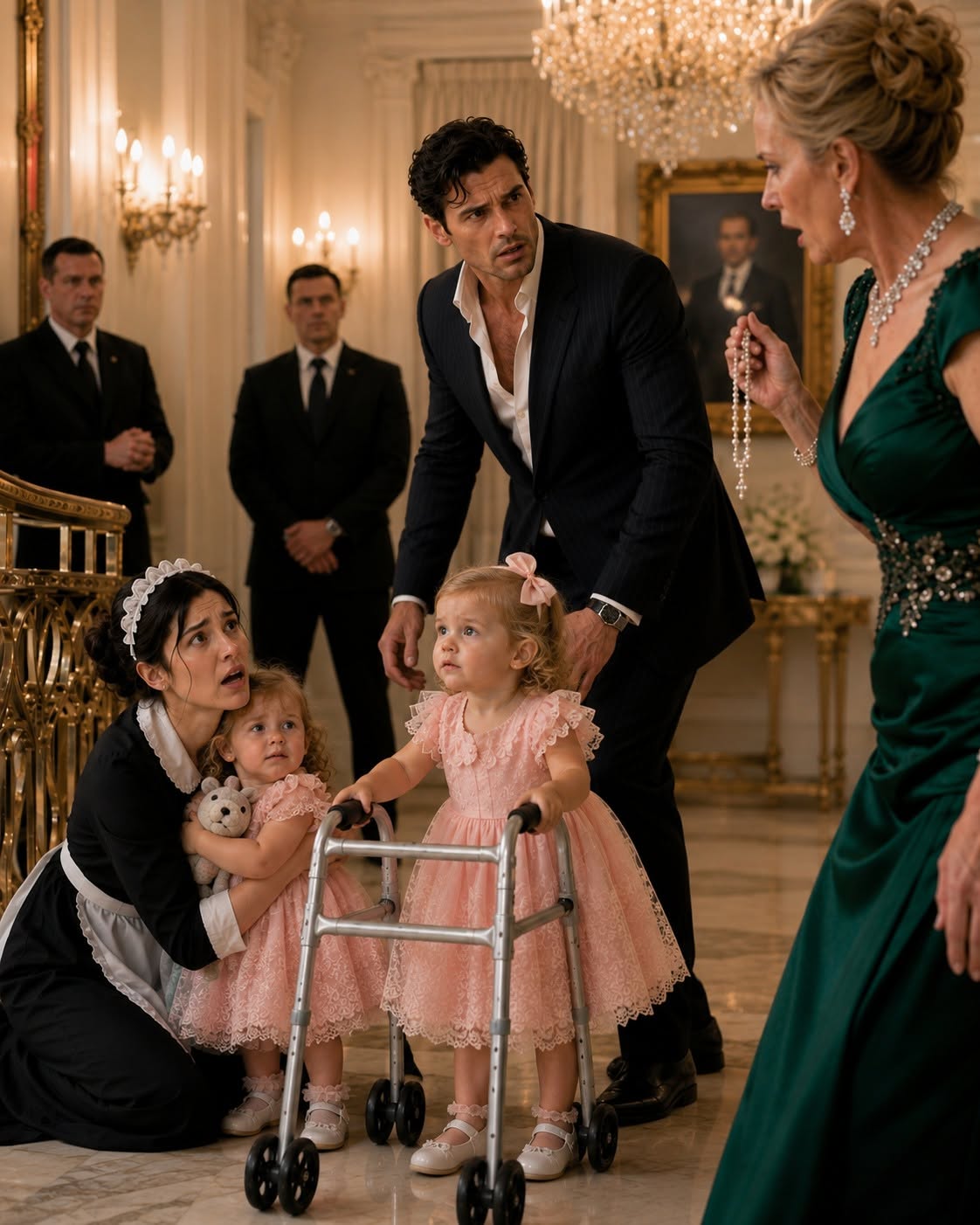 The heavy diamond necklace hung from my mother's manicured fingers, sparkling under the crystal chandeliers of the foyer like a drop of frozen poison. My mother, Victoria Moretti, looked down at Elena with cold disdain, her emerald gown rustling as she stepped closer.