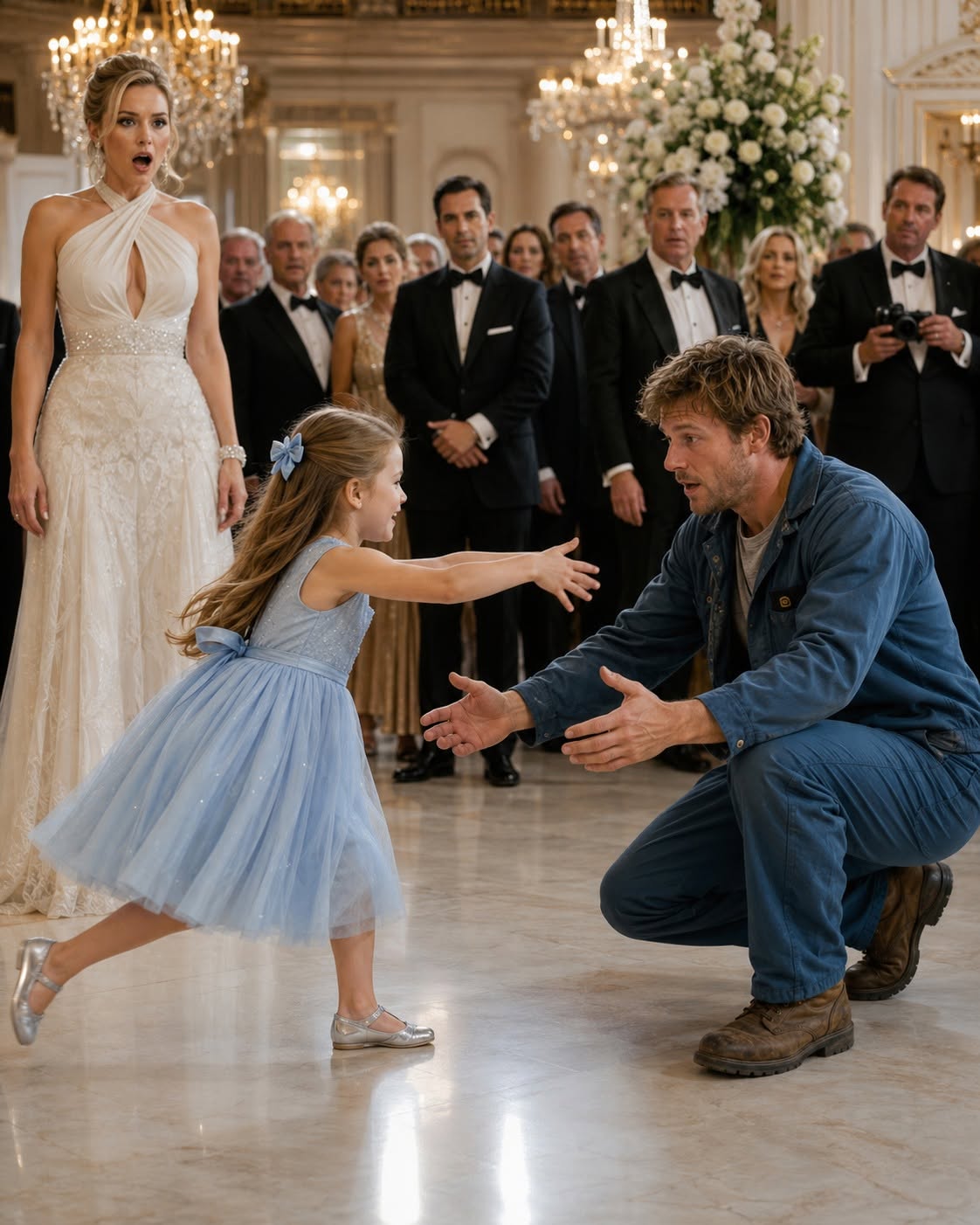 The ballroom’s glittering lights felt like a staging ground for a tragedy. Camille Crowe stared at the mechanic, Warren Brooks, her breath caught in her throat