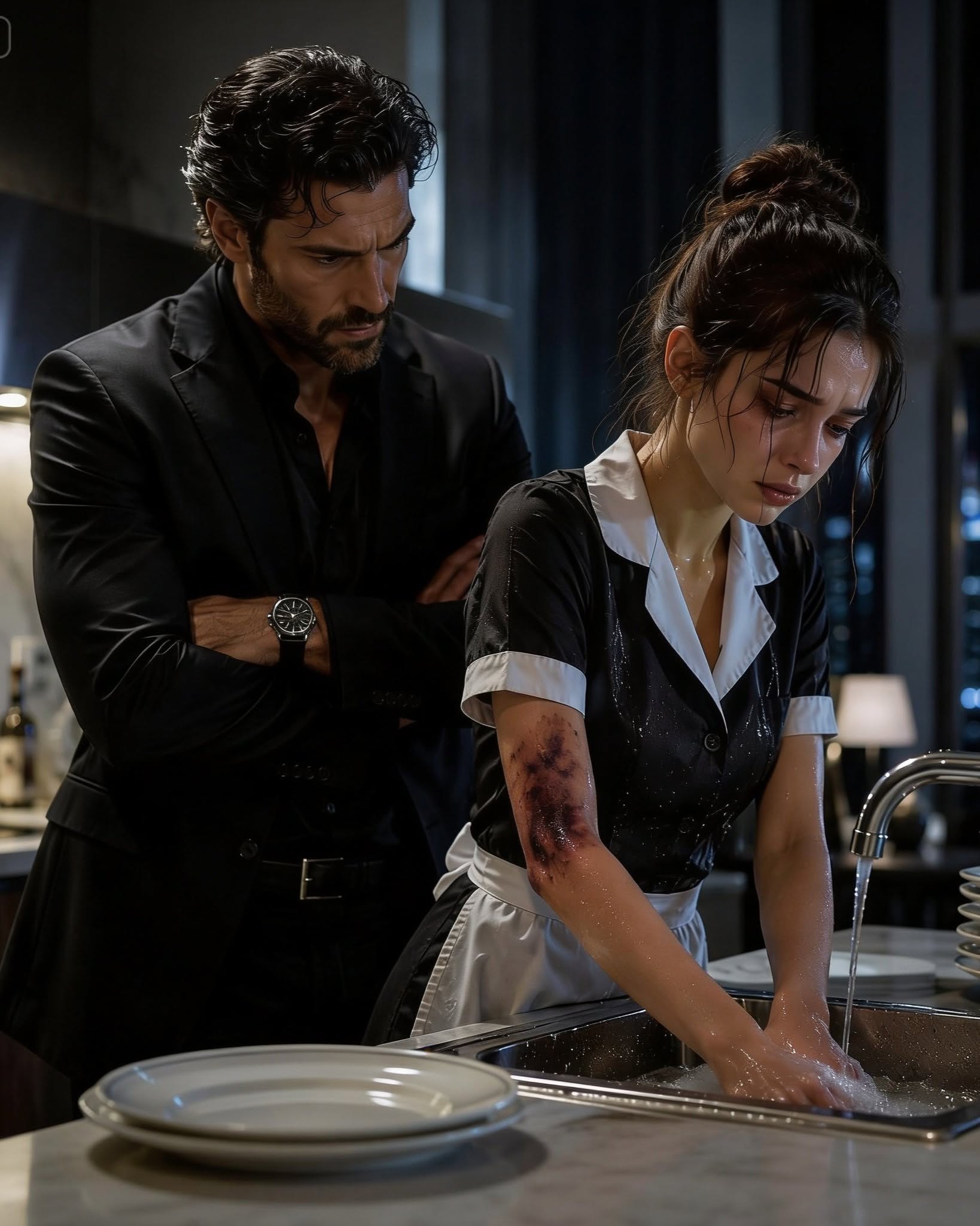 The Mafia Boss Found His Bruised Maid Washing Dishes at 3 A.M.—But When She Whispered the Truth, His Cold Empire Became Her Only Safe Place