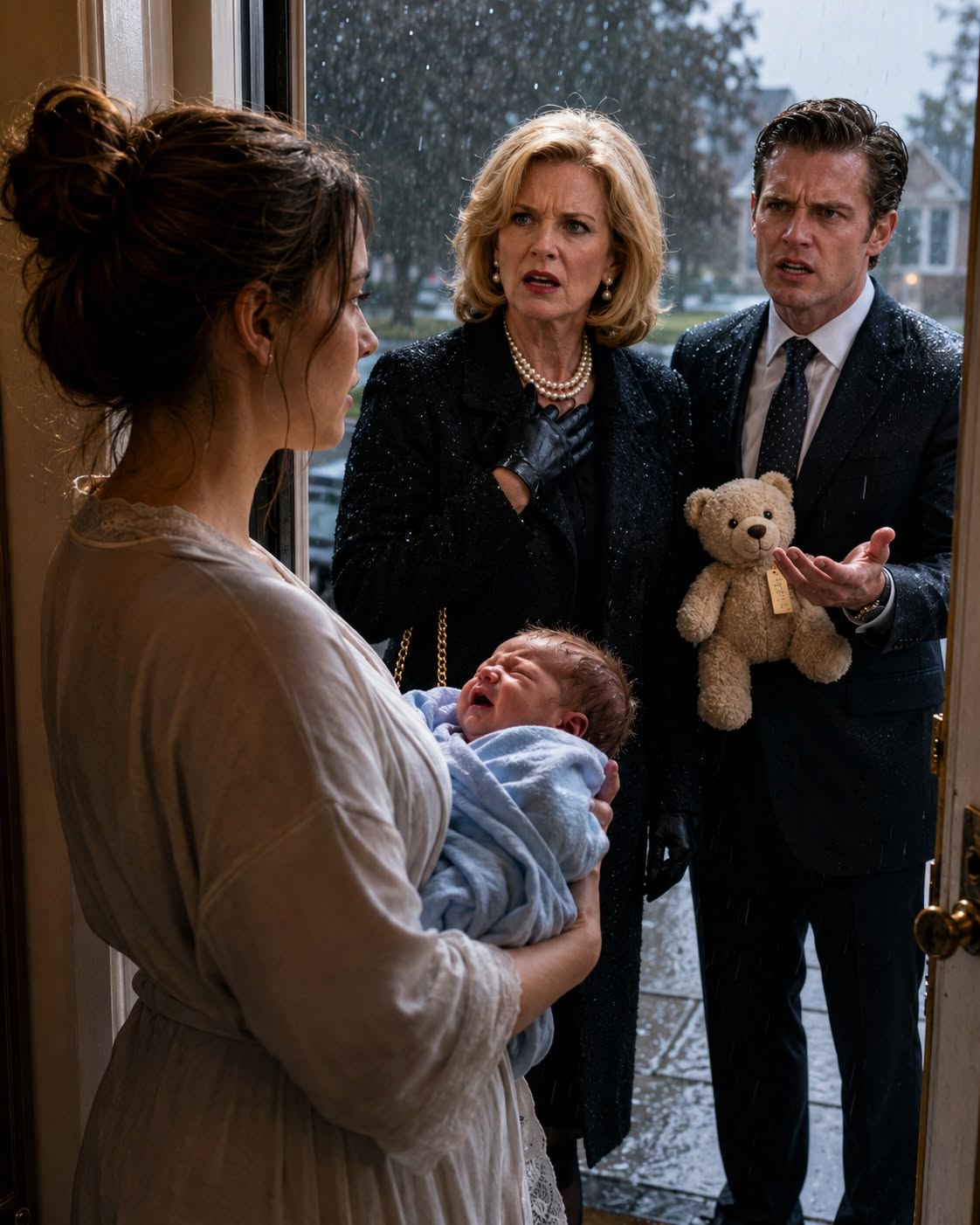 Margaret’s face morphed from practiced warmth into a terrifying contortion of rage and aristocratic indignation. The artificial blush on her hollow cheeks stood out against her suddenly pale skin. Beside her, Philip dropped the cheap, tagged teddy bear into the dirt of the porch, his eyes narrowing into slit-like daggers.