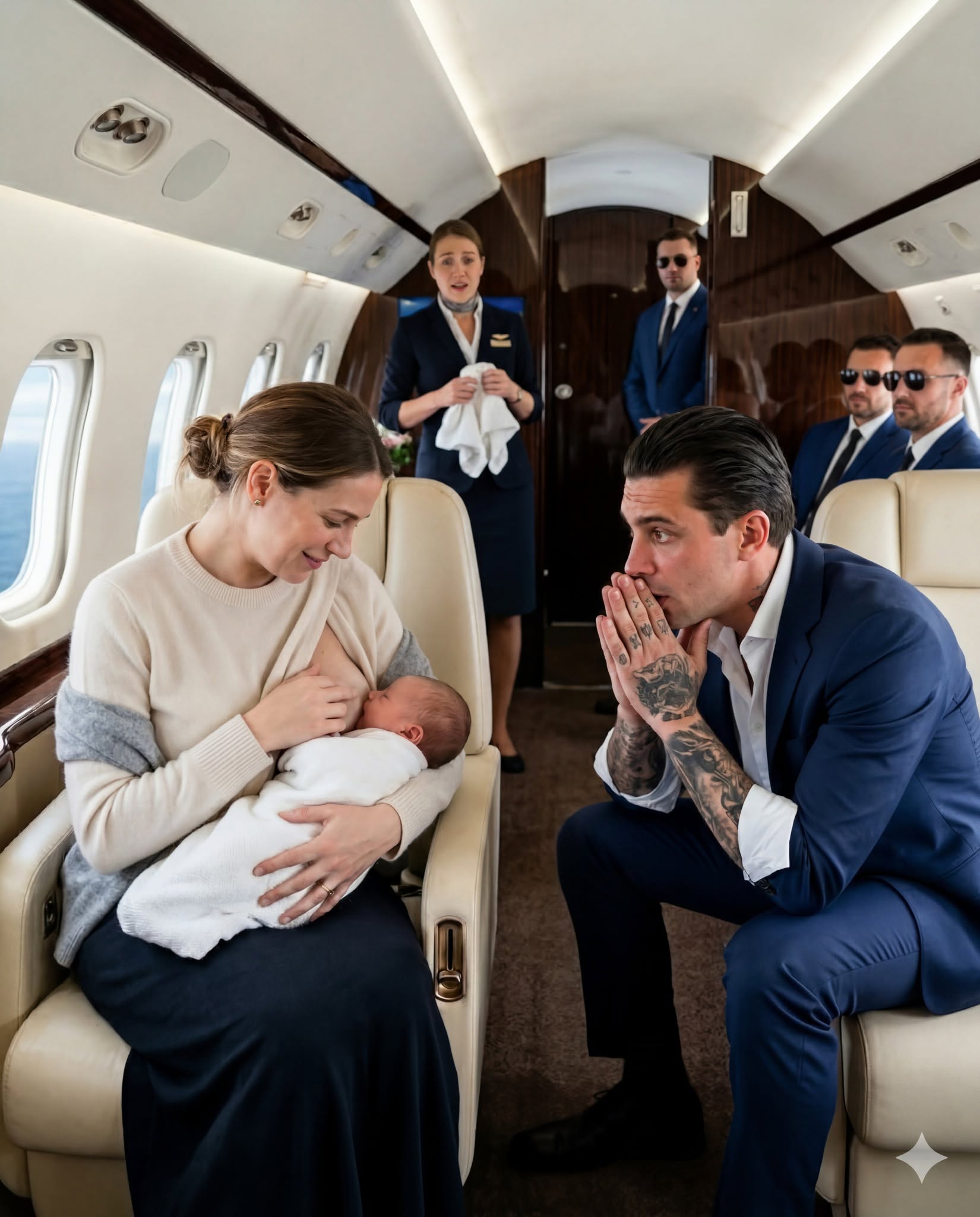 The air in the private cabin felt thick, almost electric, charged with a danger that had nothing to do with altitude. When Elena stepped across the thick Persian carpet, the collective breath of every armed guard in the back of the jet hitched. Their hands twitched instinctively toward the heavy contours hidden beneath their jackets.