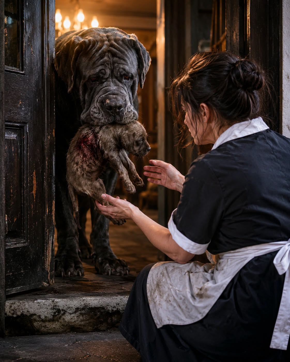 In a world where men dropped to their knees at the sound of his footsteps, where trembling apologies were the currency of survival, this woman knelt in a puddle of amniotic fluid and looked back at him with the steady, unflinching eyes of a surgeon.