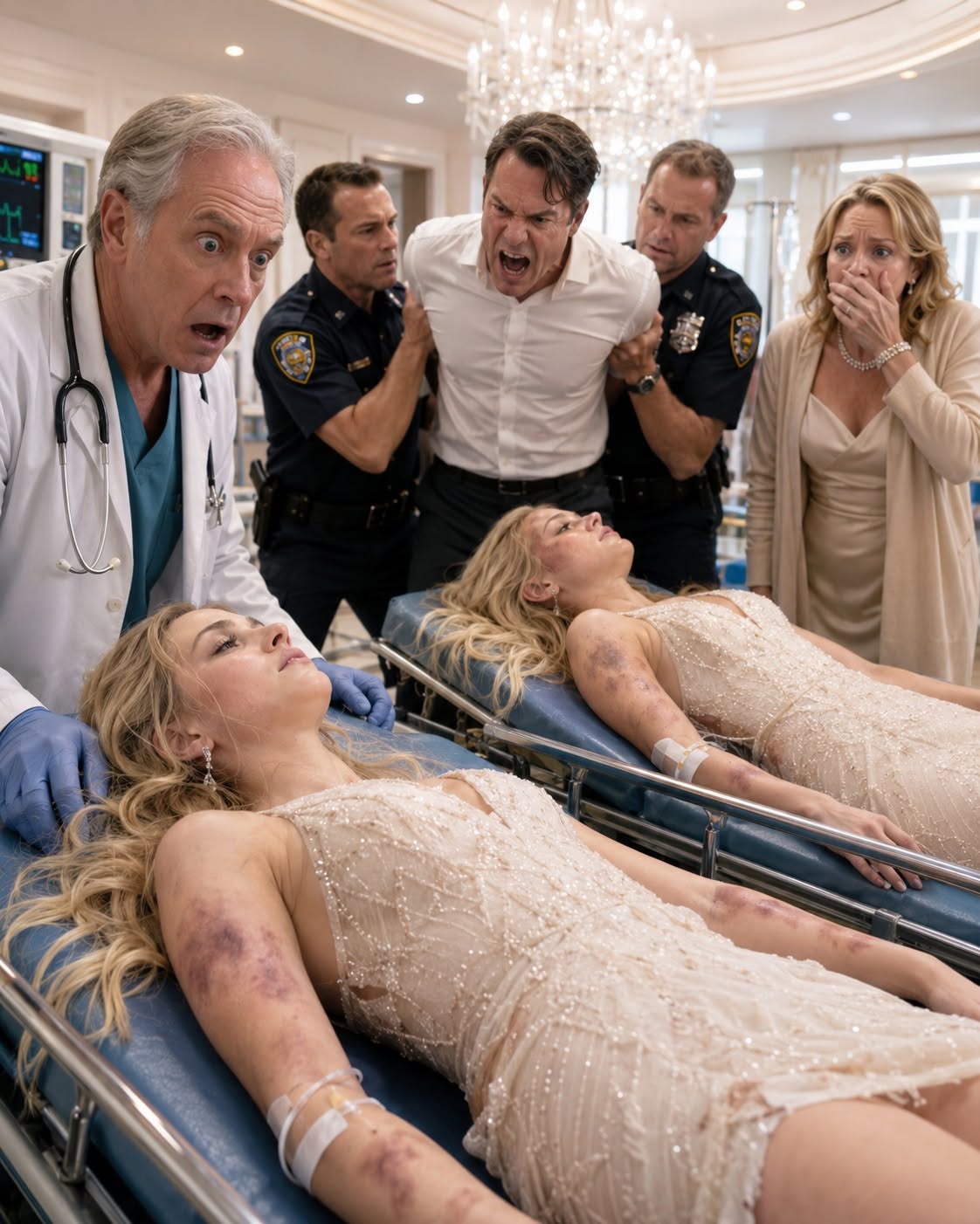 Arthur’s smug, imperious expression flickered for the fraction of a second. Outside the frost-glass window, Dr. Hayes stood shoulder-to-shoulder with two armed hospital security guards. Through the glass, we could see Dr. Hayes speaking urgently into his phone, his hand gesturing wildly toward the room.
