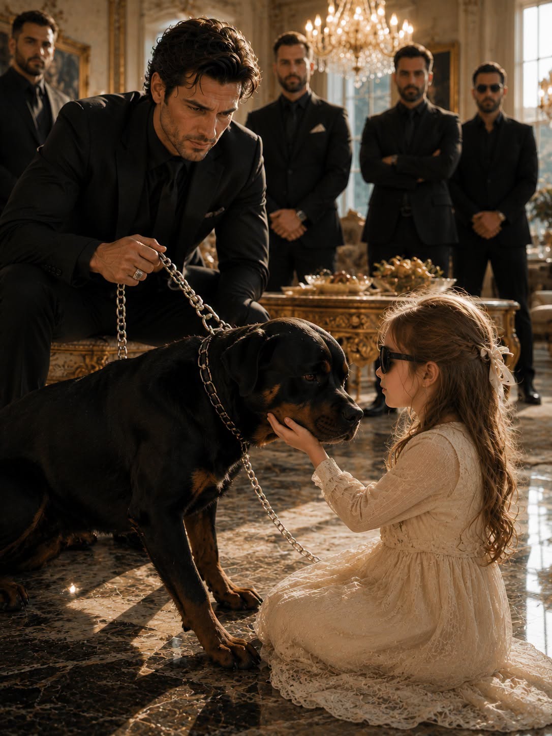 Before her brother, Leo, could clamp a hand over her mouth or drag her toward the exit, Maisie stepped out from the shadows of the support beam. Her white cane tapped rhythmically against the concrete floor—clack, clack, clack—a sound so fragile it felt like a crystal glass shattering in a room full of loaded guns.
