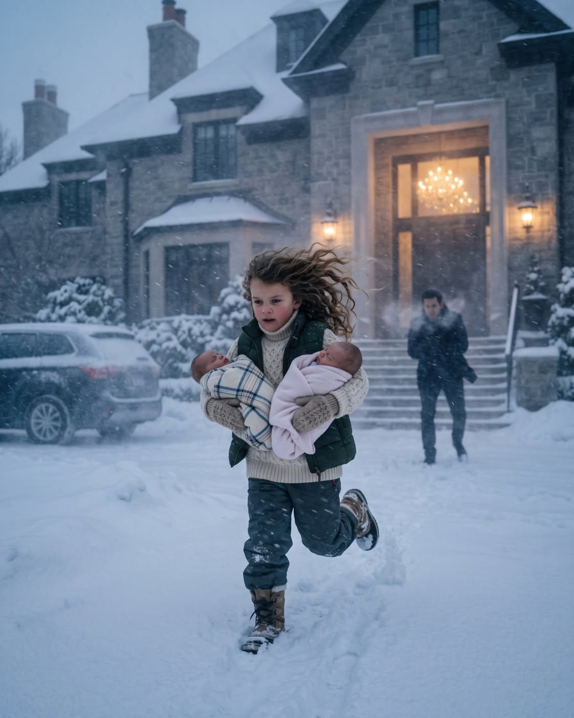The heavy bass of fists striking the reinforced iron gates vibrated straight through the floorboards of the foyer, shaking the ancestral dust from the rafters. Outside, the blizzard howled like a wounded predator, but the sound of that pounding was colder, sharper, and far more lethal.