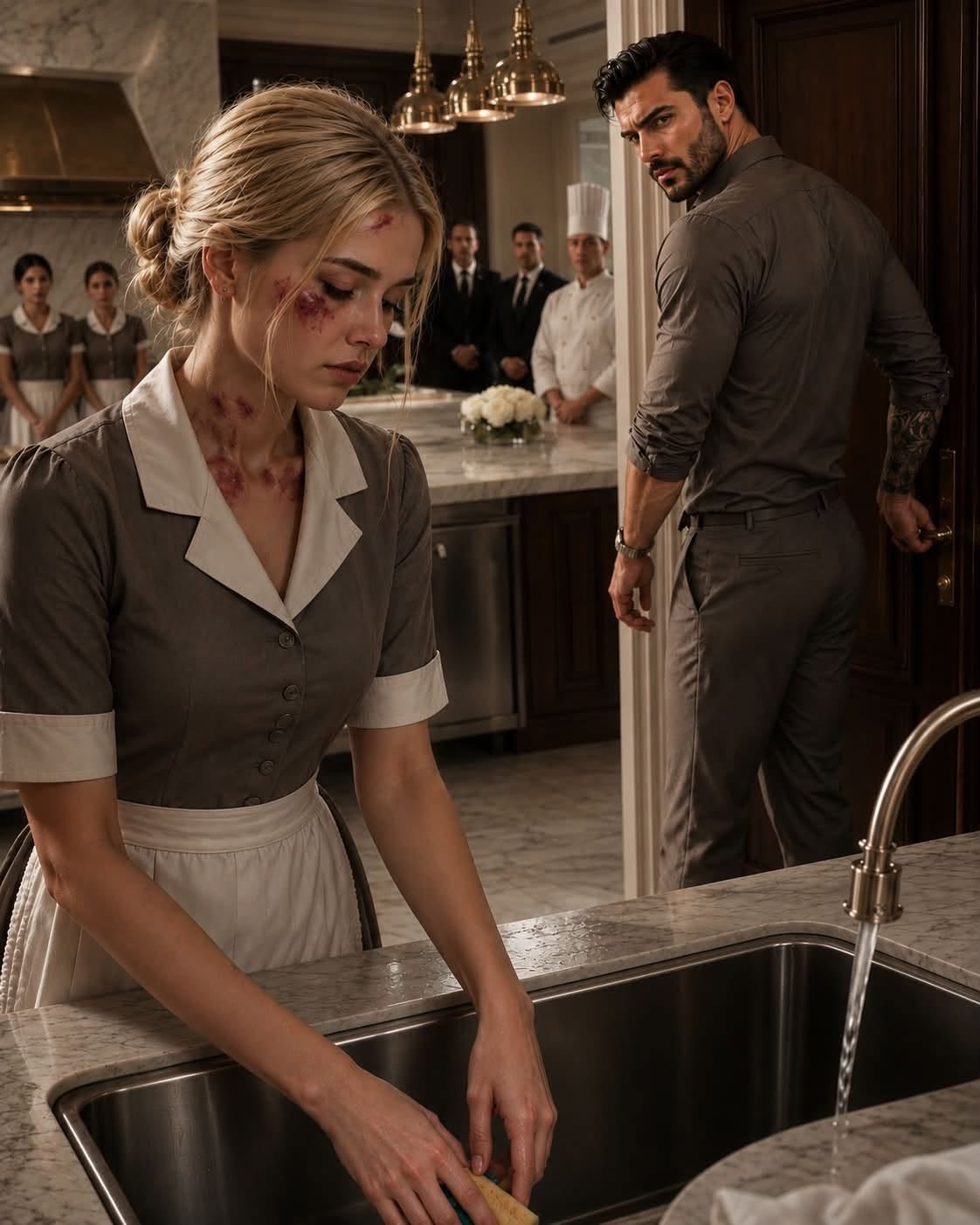 The heavy oak door clicked into place, leaving me alone in the sterile silence of Carmine DeLuca’s vast commercial kitchen. I turned the deadbolt just as he instructed, my trembling hands slipping over the cool metal.
