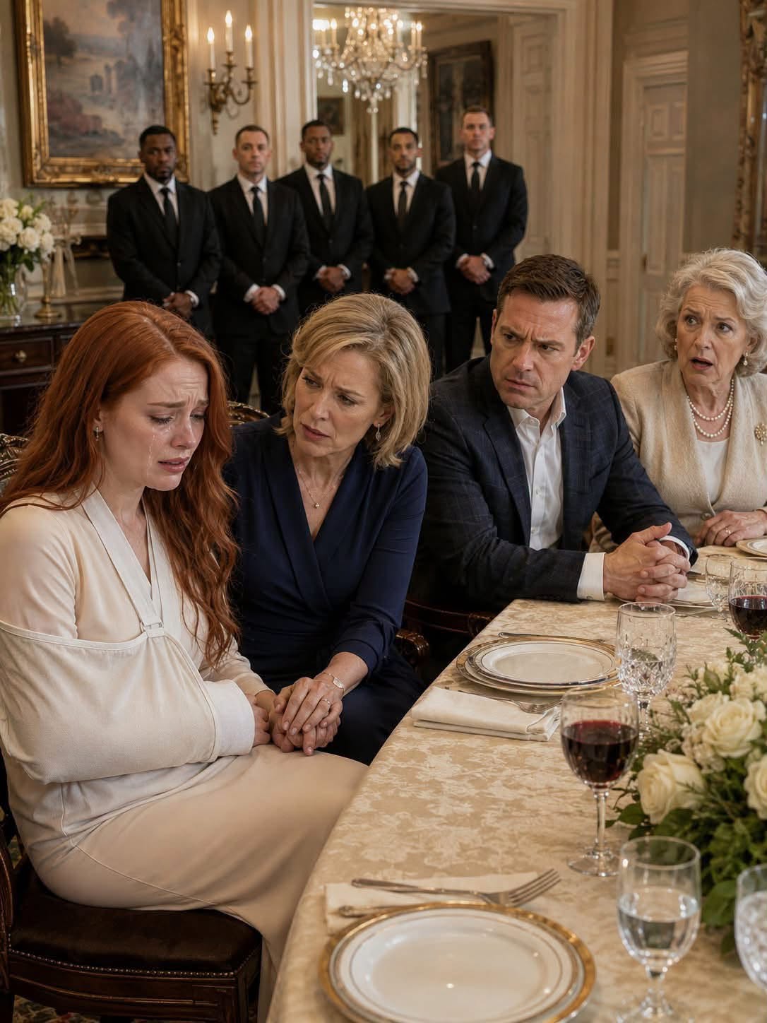 The dining room chandelier cast a cold, glittering light over the table, but the atmosphere felt heavy enough to choke. Adrian Westbrook sat at the head of the table like a petty tyrant on a throne, his chest puffed out with the inflated arrogance of a man who believed his world could never collapse.