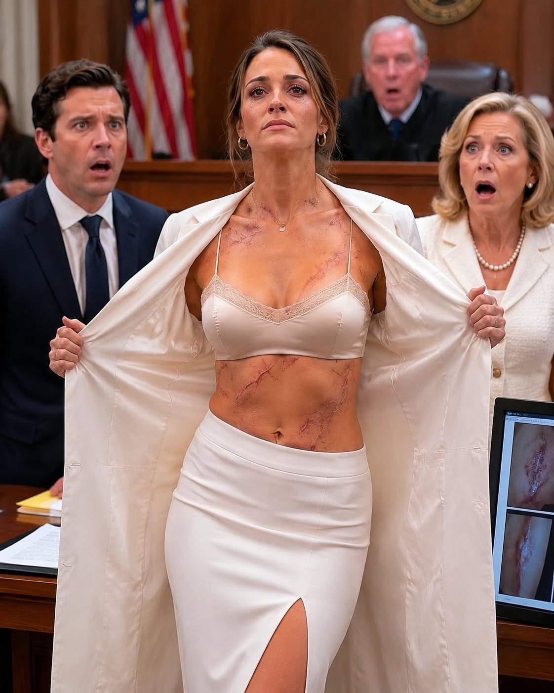 The murmurs in Courtroom 302 stopped the instant Dr. Amelia Carter unbuttoned the top two buttons of her heavy wool coat.