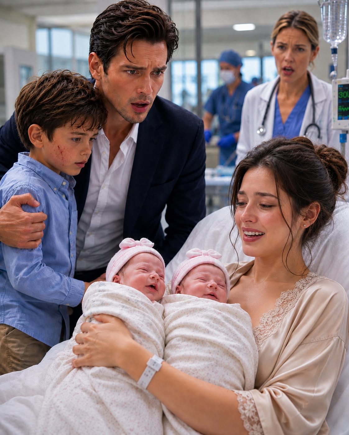The high-pitched wail of the newborn infant hung in the sterile air of room 418, vibrating against the stainless-steel equipment and catching in Asher Lennox’s throat. His hands, still stained with the drying blood of his six-year-old son Malik, felt leaden. He stood frozen, his eyes locked on the tiny, squirming pink bundle of life held by the delivery nurse.