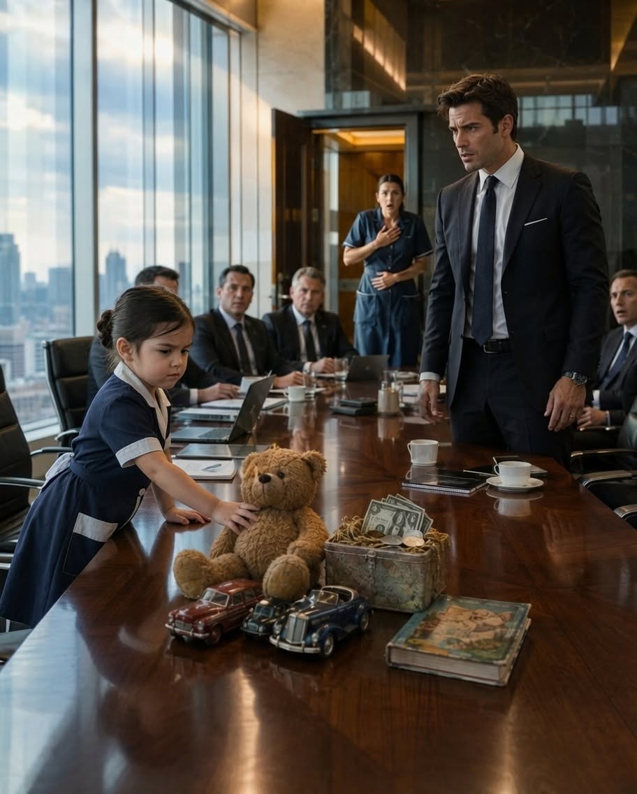 The sharp ring of a phone on the walnut conference table cut through the heavy silence like glass breaking. Nobody answered it. All ten executives remained frozen, their eyes darting from Thomas Laurent to the small boy standing by the double doors.
