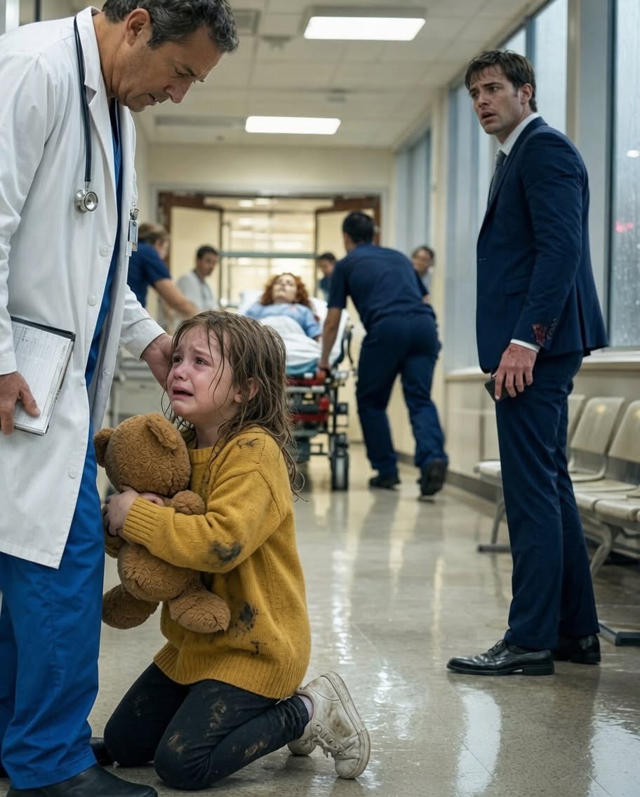 James Carter crossed the tiled corridor with long, measured strides, his designer shoes clicking against the linoleum. The sterile smell of the hospital hit him harder now, mixing with the metallic tang of his own dried blood. But none of that registered. His entire world had narrowed down to the little girl kneeling on the floor and the name she had just spoken.