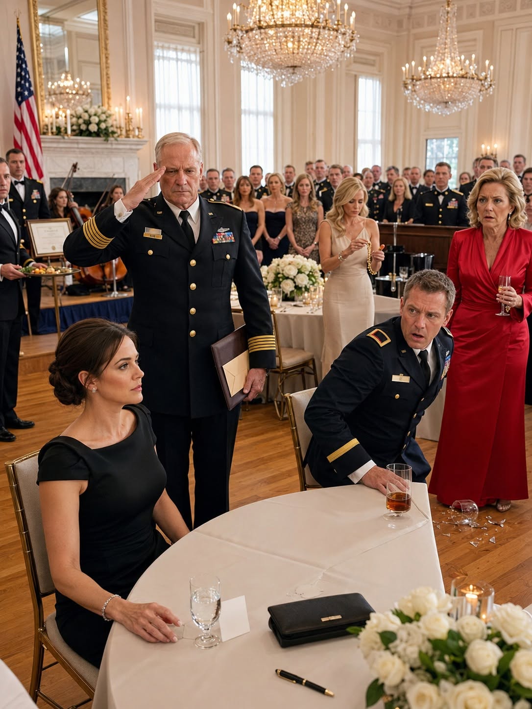 The amber liquid inside the champagne glass caught the cold, glittering light of the crystal chandelier before it slipped from Linda Carter’s nerveless fingers.