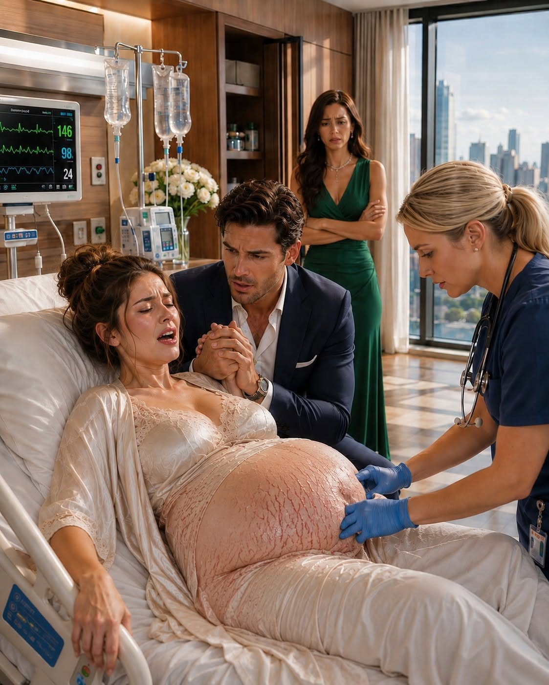 The fluorescent lights of the St. Joseph Medical Center operating room buzzed with an eerie, metallic hum that seemed to mock the chaos unfolding around Emily Whitman. At thirty-two weeks pregnant with the twins she and Michael had spent five agonizing years trying to conceive, her world had narrowed down to the rhythmic, frantic shriek of the heart monitors and the blinding pain tearing through her lower abdomen.