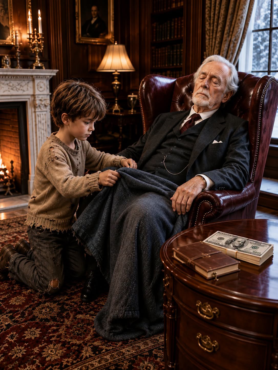 The heavy mahogany door clicked shut behind Samuel, leaving a silence so absolute that the ticking of the grandfather clock sounded like a striking hammer. In the center of the library, Arthur Pembroke remained frozen in his pose of feigned slumber, his chest rising and falling in a calculated, rhythmic cadence. Yet, beneath his tailored woolen vest, his heart gave an unexpected, sharp thud.