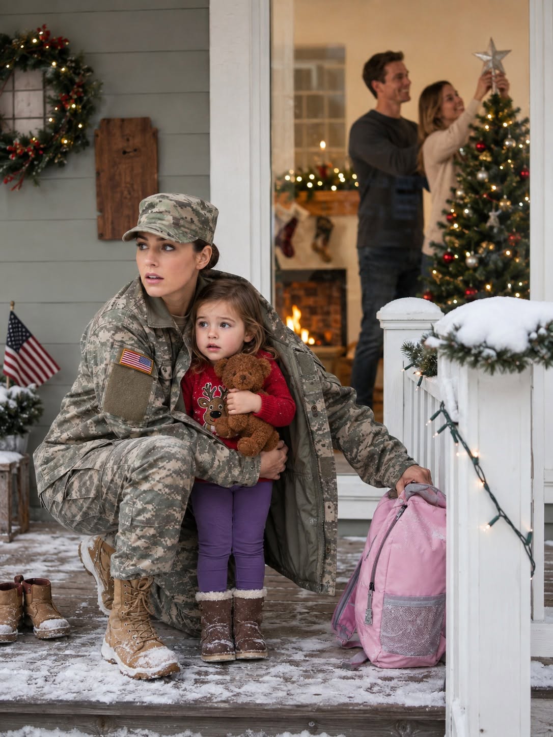 The snow crunched softly under my combat boots as I walked up the driveway of my own home, a heavy duffel bag slung over my shoulder and a heart full of desperate anticipation