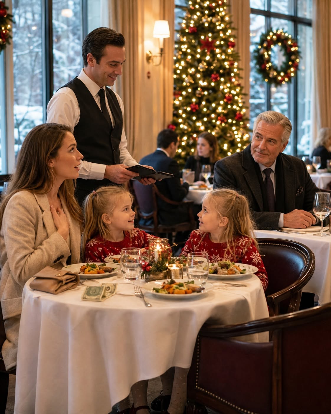 The restaurant grew impossibly quiet as Edward Hale confessed his sin. The weight of his words hung heavier than the opulent chandelier above them