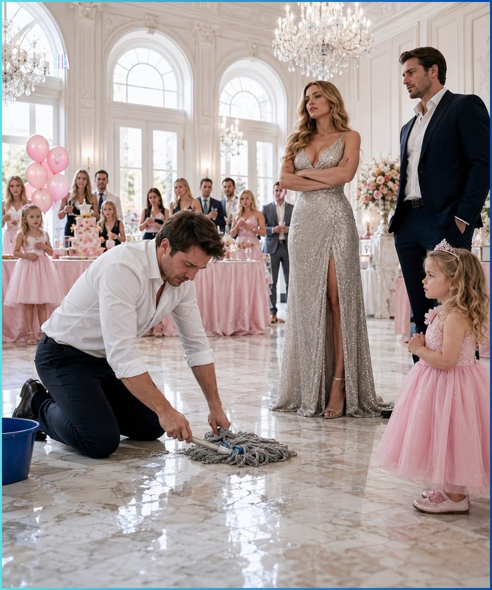 I gripped the mop. The silence in the ballroom was thick, broken only by Victor’s smug chuckles. I didn't look at him. I looked at Emma, who was staring at me with a mixture of embarrassment and confusion.