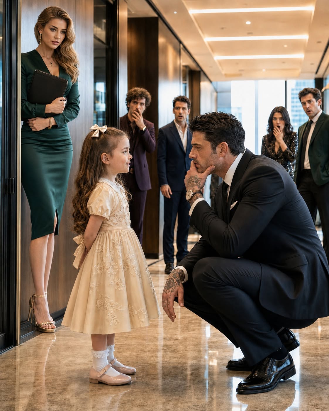 The executive lobby of Blackwell & Reed was designed to intimidate. Soaring ceilings, Italian marble polished to a mirror shine, and floor-to-ceiling glass overlooking the skyline of Manhattan. It was a space where billion-dollar deals were executed in cold silence. It was not a space where a six-year-old girl in light-up sneakers stood with her arms crossed, demanding accountability from the most feared corporate titan in New York.
