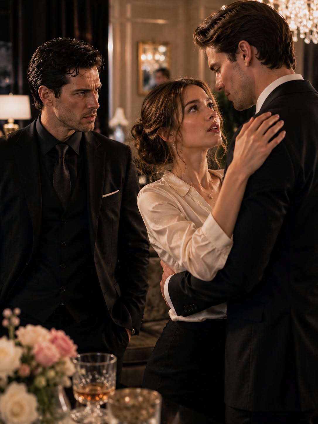 The ballroom of The Grand Sterling glistened like an ice palace drowned in amber light, smelling faintly of expensive champagne, high-stakes panic, and illicit money. Anna stood near a towering arrangement of white orchids